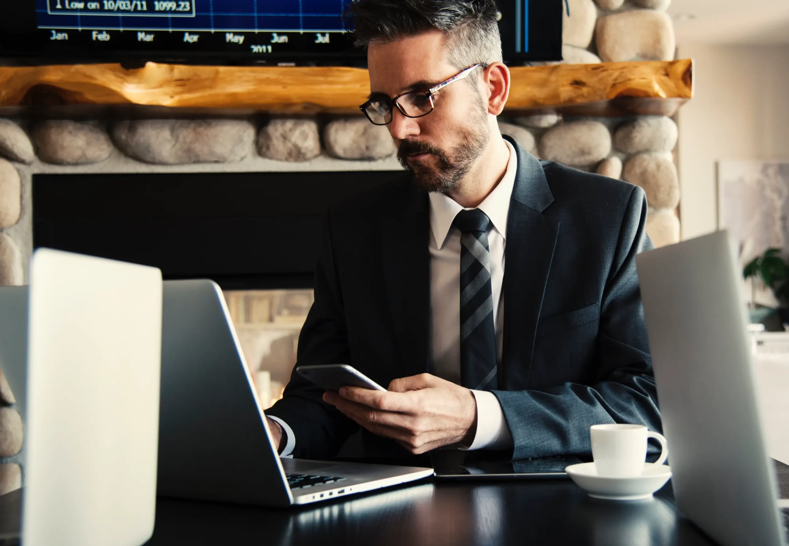 A business man working on his computer.